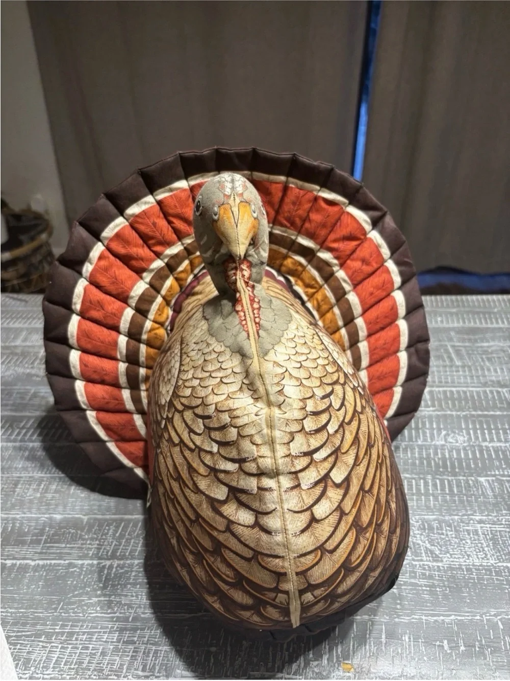 Vintage Stuffed Turkey Thanksgiving Decor Centerpiece Fabric